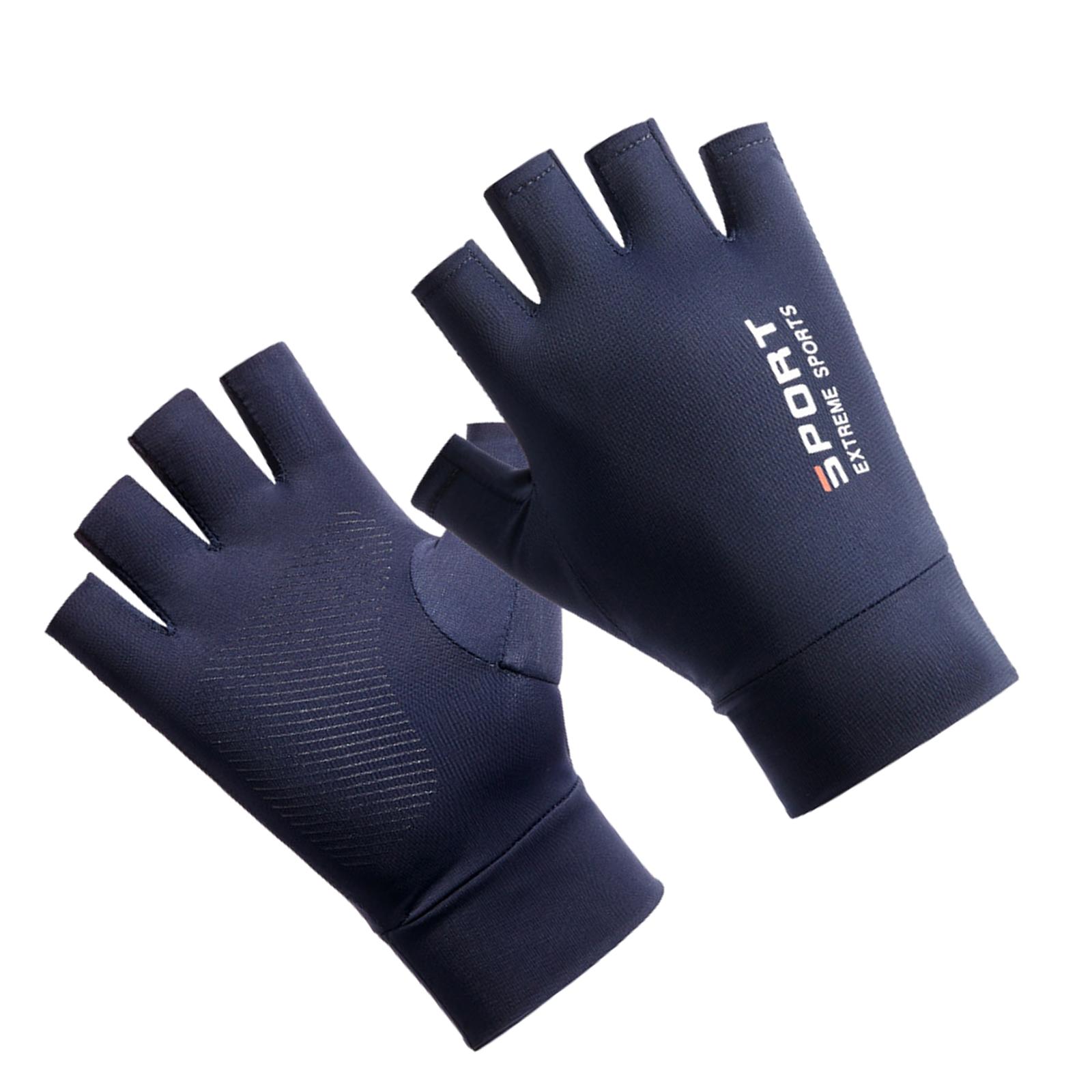 Men Ice Silk Gloves Summer Sun Protection Nonslip Fishing half finger blue