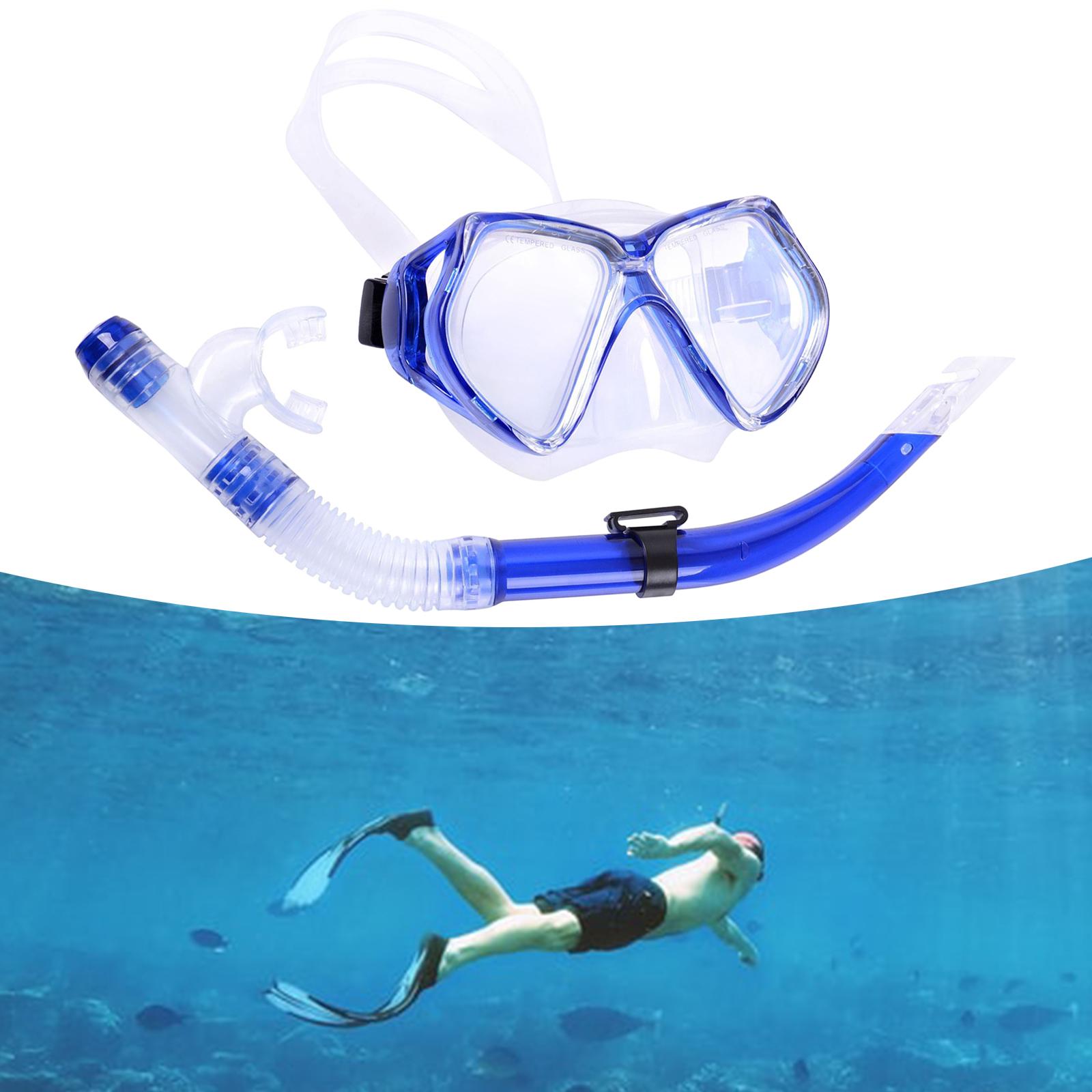 Snorkel Set Dive Mask Snorkeling Gear Diving Tempered Glass Goggles Swimming Blue