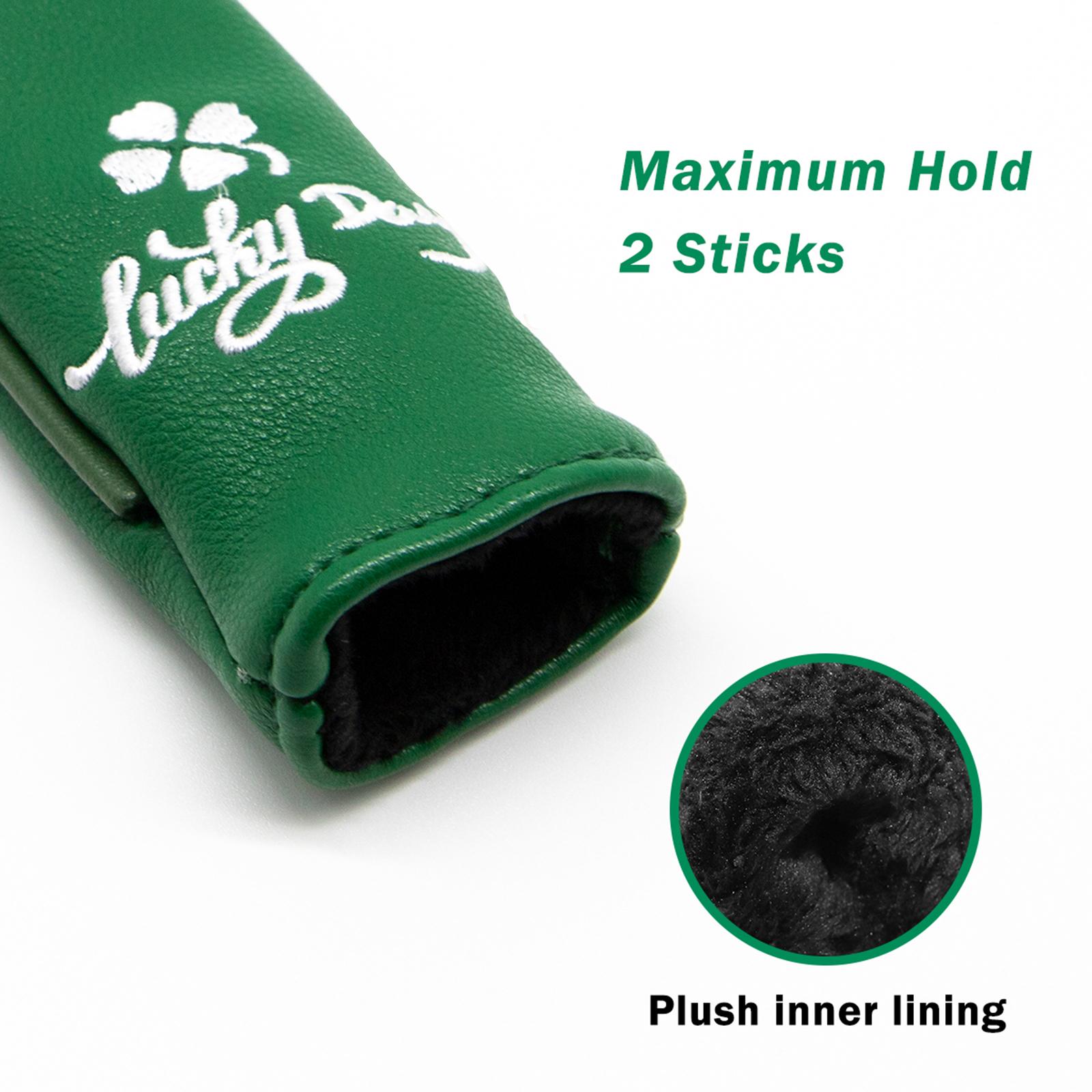 Embroidered Leaf Golf Alignment Stick Cover Case Holder PU Leather Green