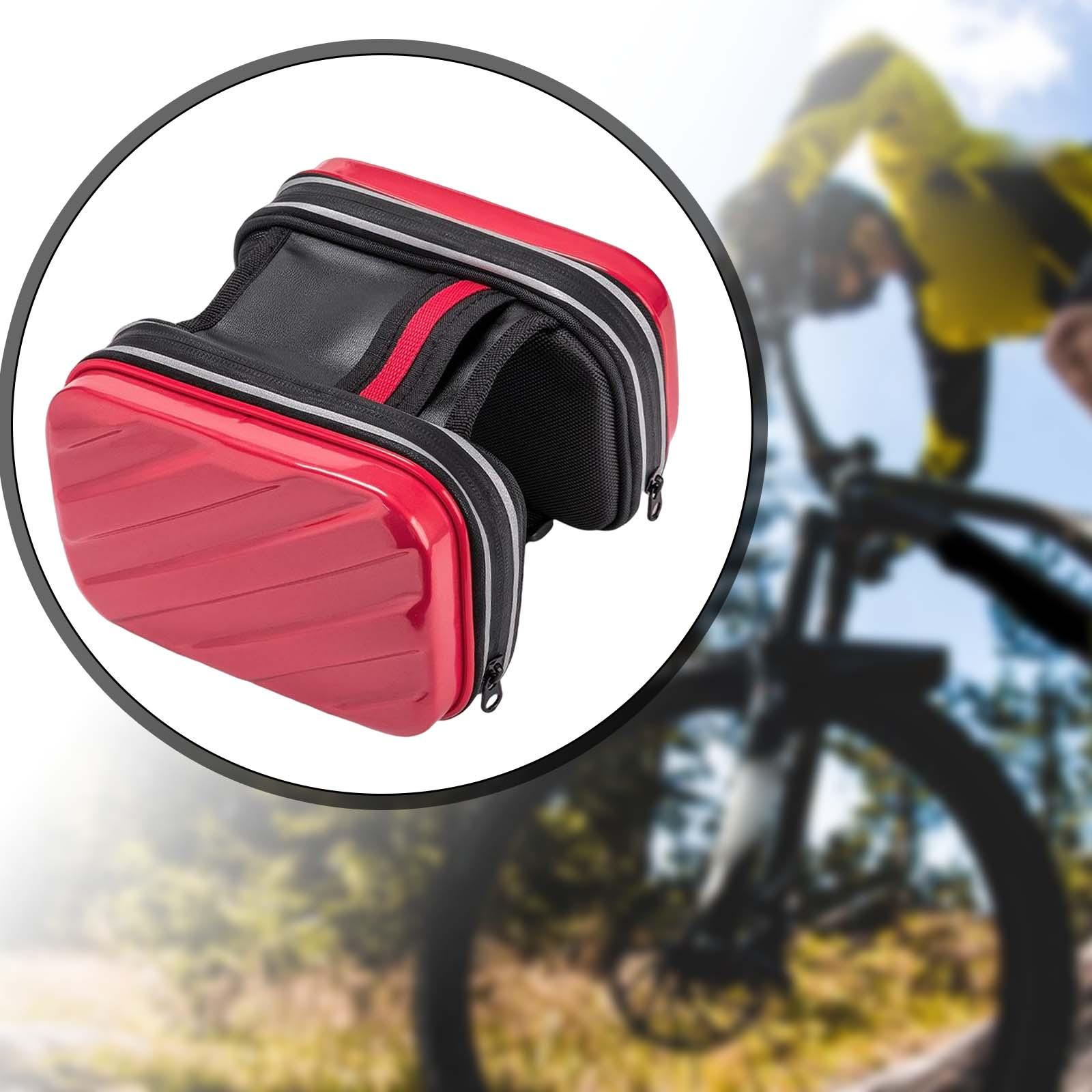 Hard Shell Bike Frame Front Bag Large Capacity for Keys Small Tools Storage Red