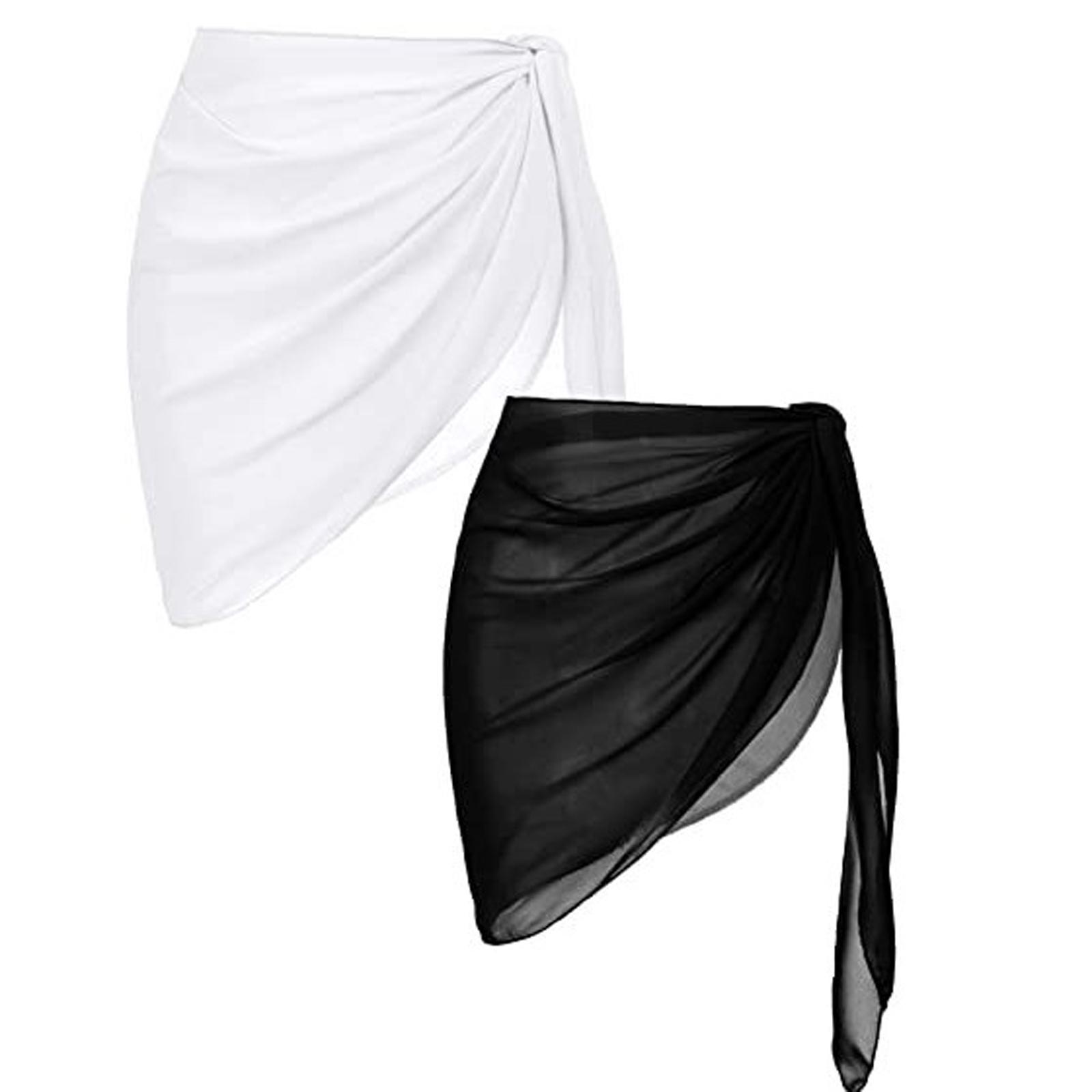 Chiffon Cover Up Solid Women's Summer Bathing Suit Bottom Short Skirt 50cmx140cm Black