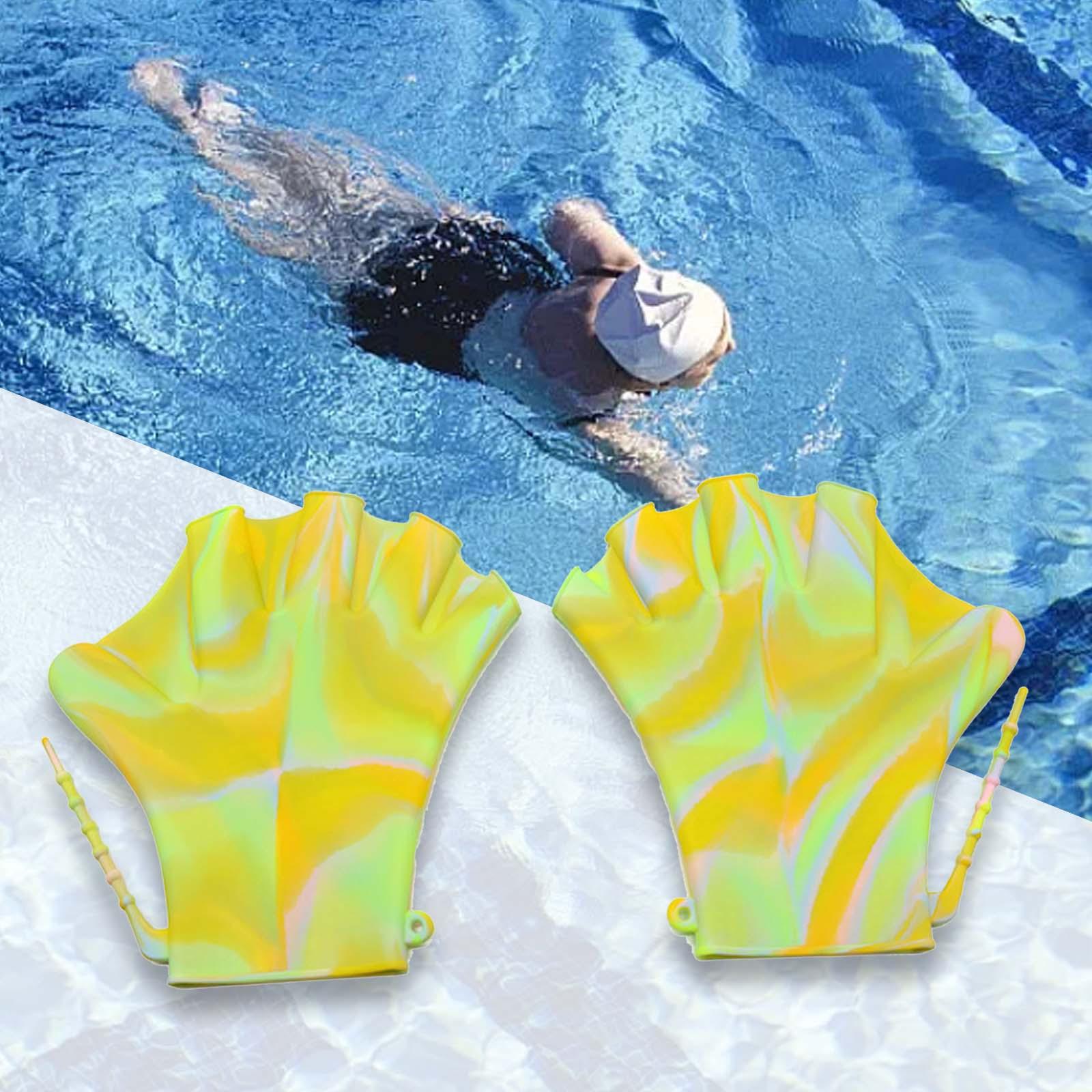 Webbed Swimming Gloves Diving Surfing Adjustable Lap Swimming Aquatic Gloves Light Yellow