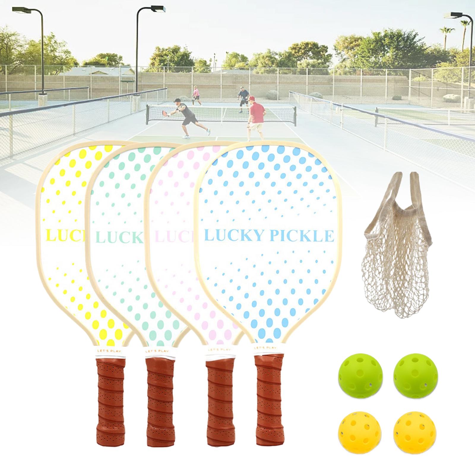 4x Wooden Pickleball Paddles Practical Portable Pickleball Rackets and Balls