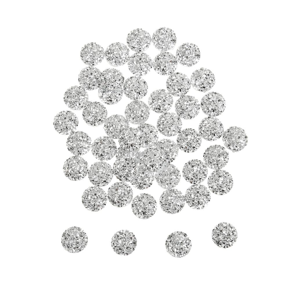 50PCS Silver Resin Rhinestone Round Flatback Embellishments for Scrapbooking