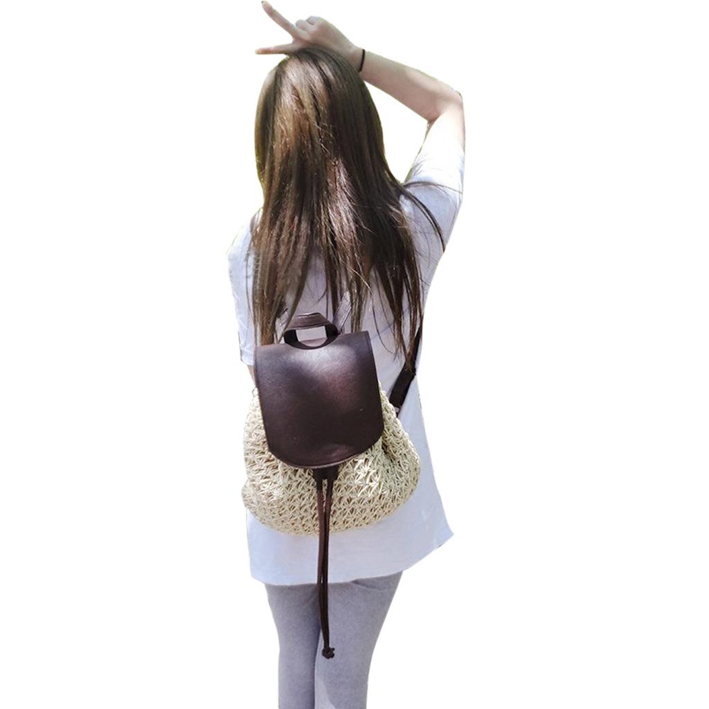 Women Fashion Sweet Straw Bag Beach Beige Shoulder Bag Backpack Beige