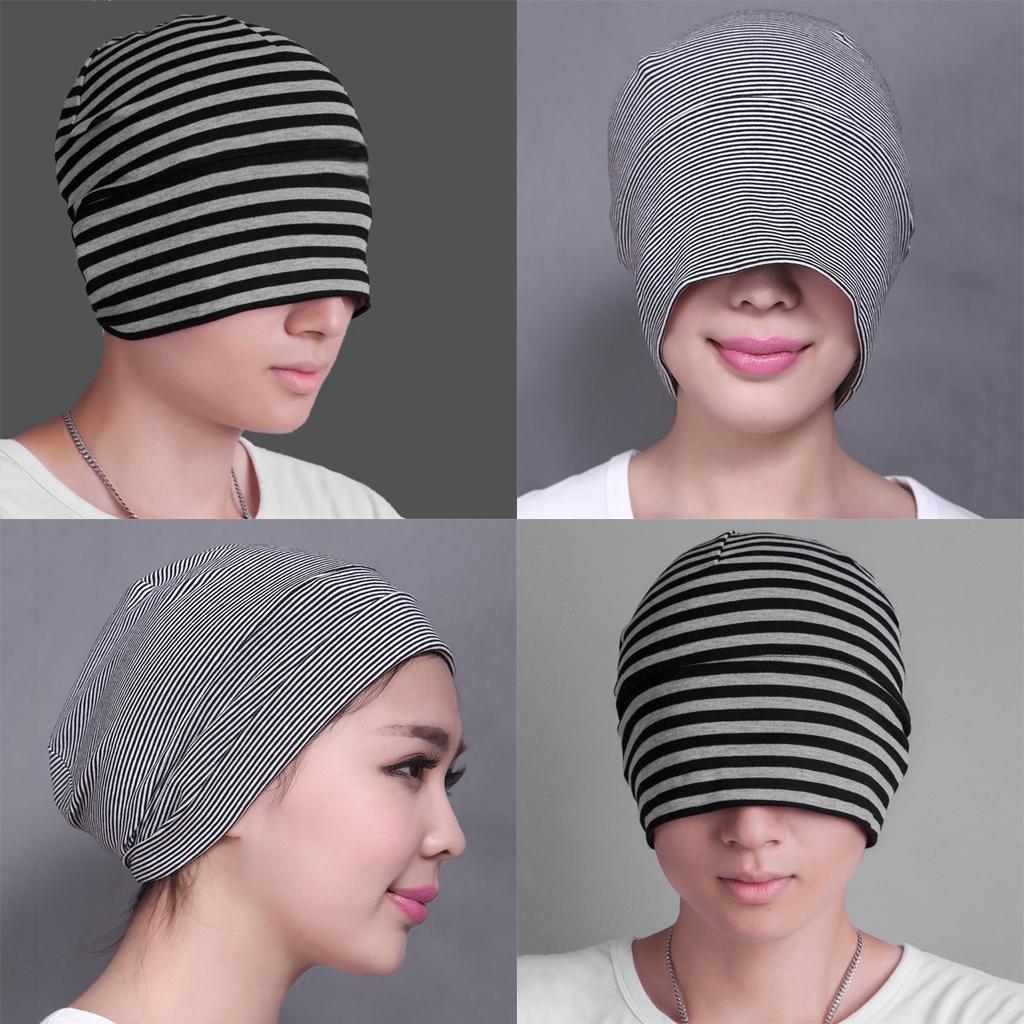 Unisex Women Mens Cotton Night Cap Sleeping Patch Sleep Striped Hat