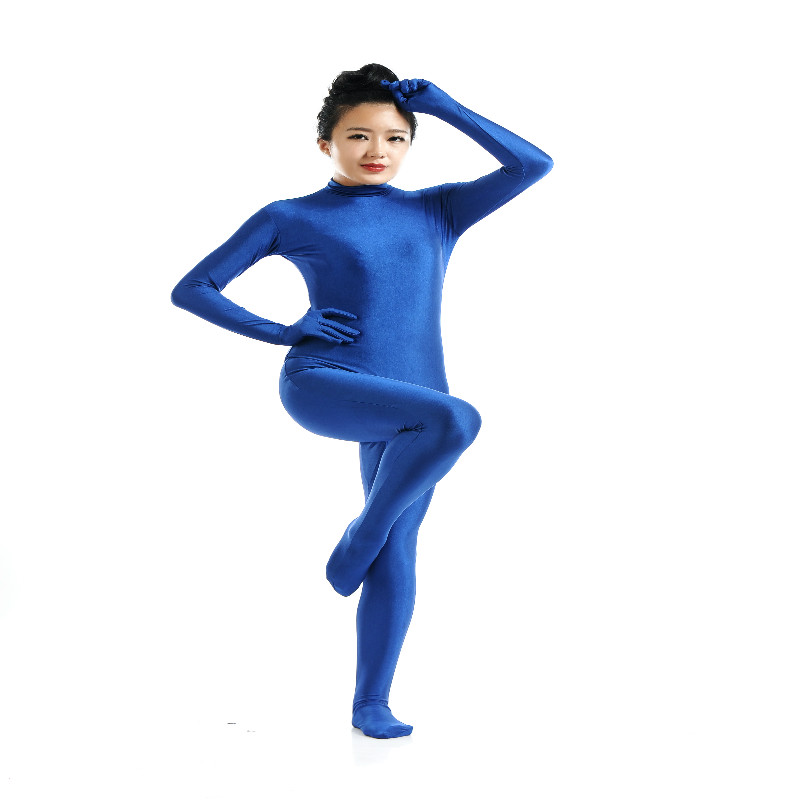 Lycra Spandex Full Body Zentai Suit Hoodless Zipper Dancewear Party Blue M