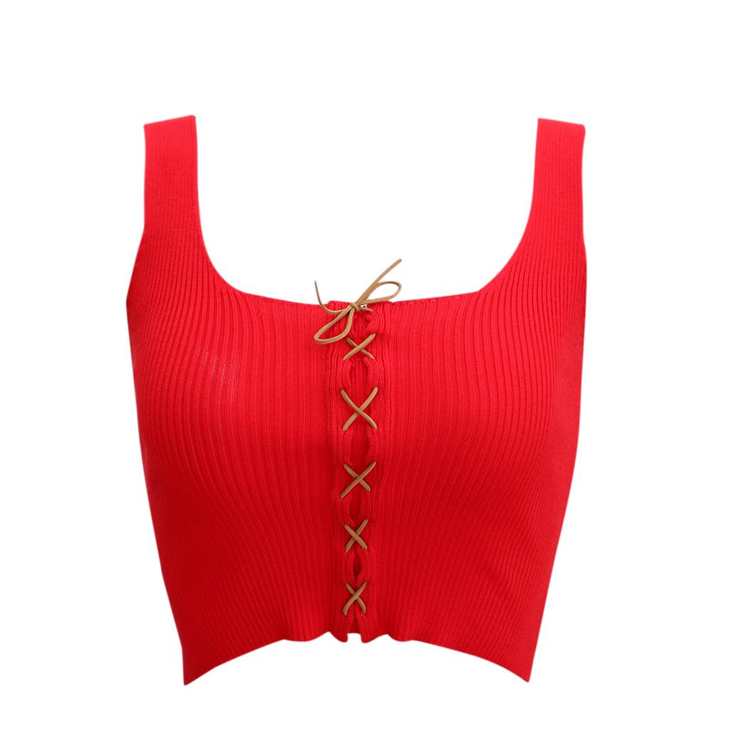 Womens Summer Cross Tied Rope Vest Knitting Sleeveless Crochet Top Red XL