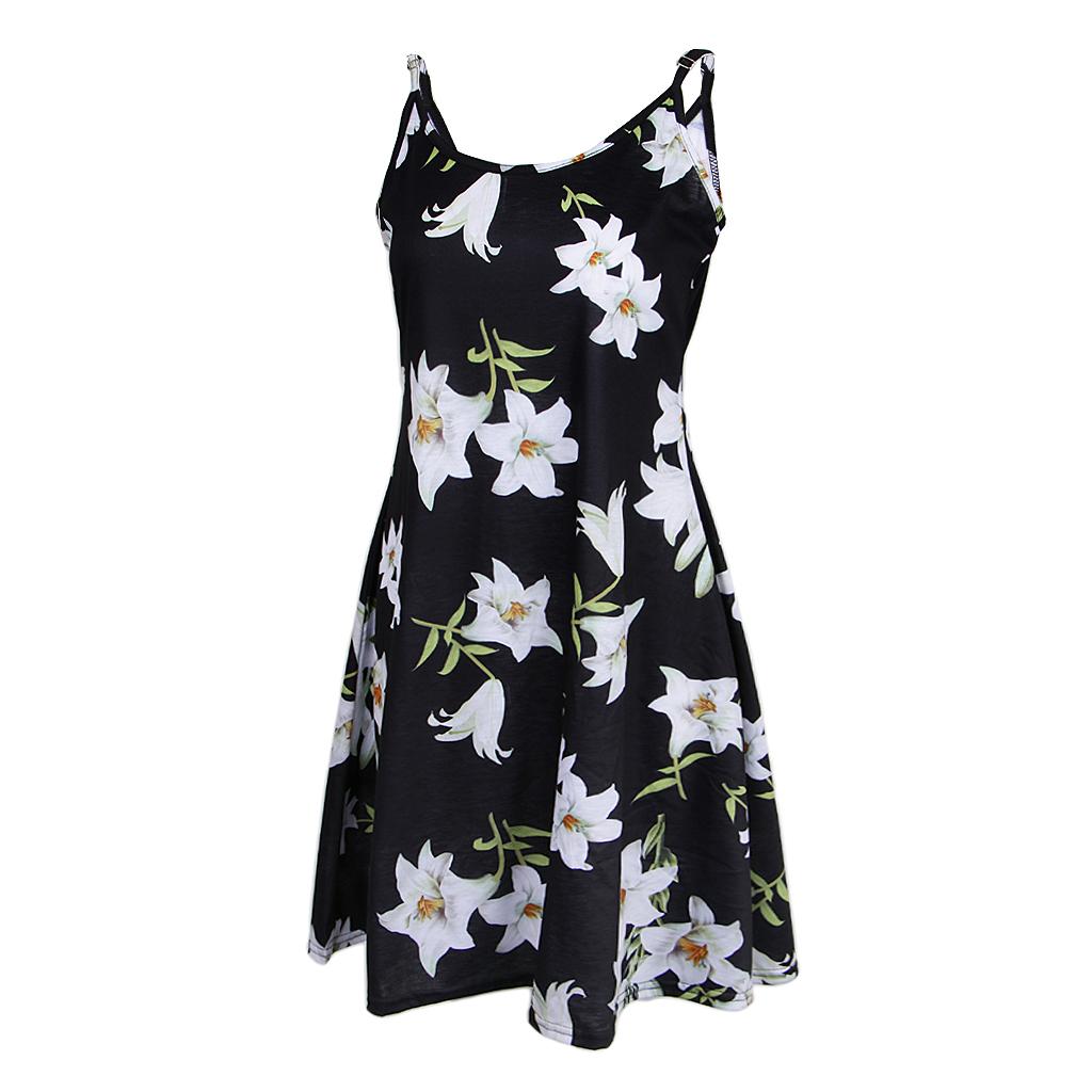 Women's Summer Sleeveless Adjustable Strappy Floral Swing Dress Flower1 S