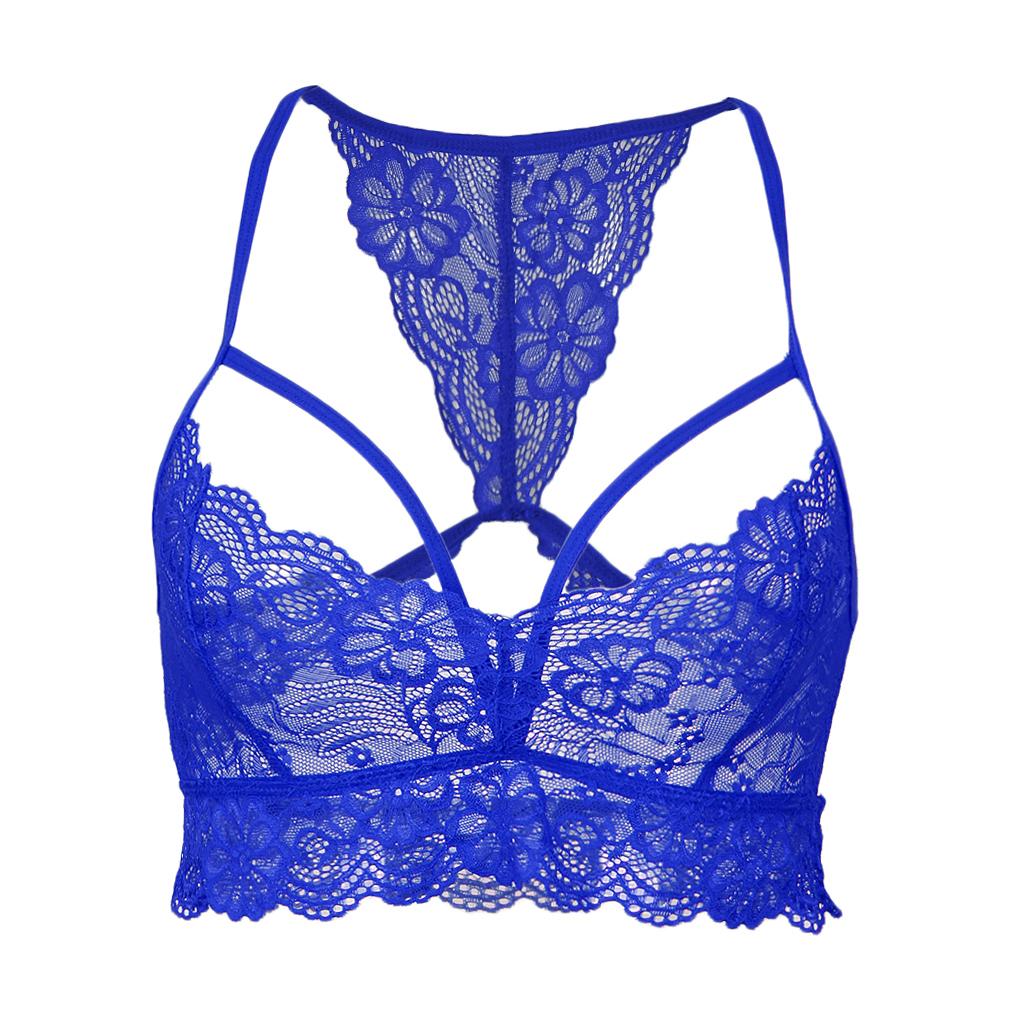 Sexy Floral Lace Bustier Crop Tops Unpadded Bra Bralette Cami Lingerie Blue