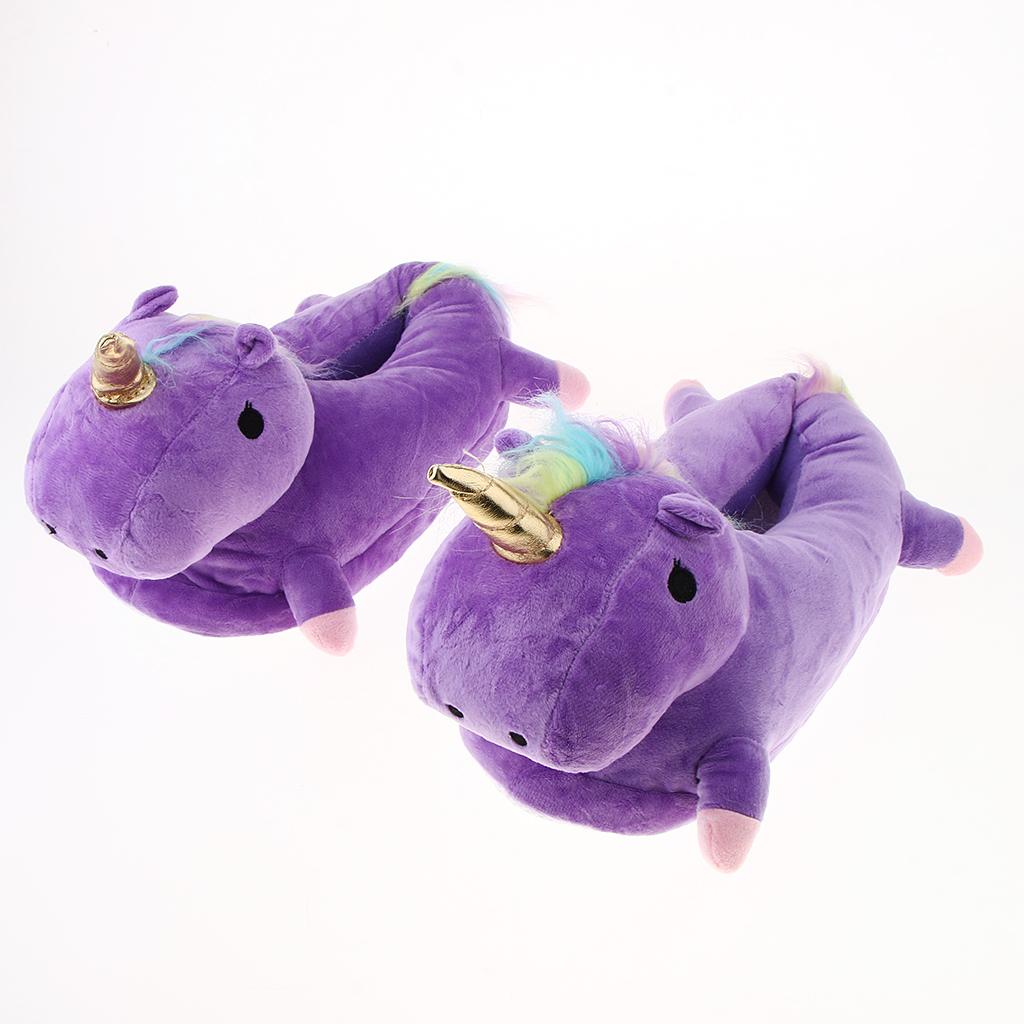 Plush Unicorn Slippers Purple