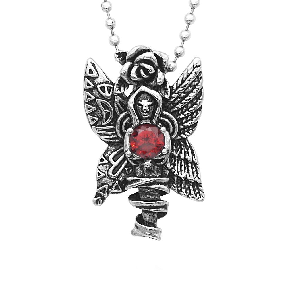 Rose Butterfly Fairy Rhinestone Pendant Stainless Steel Necklace for Unisex