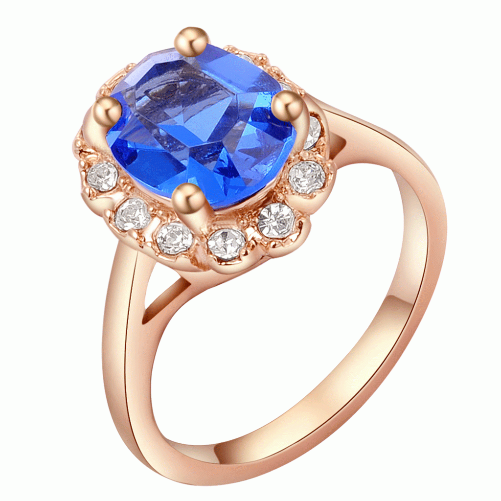 Crystal Zirconia Diamond Rose Gold Plated Rings for Women Engagement Blue