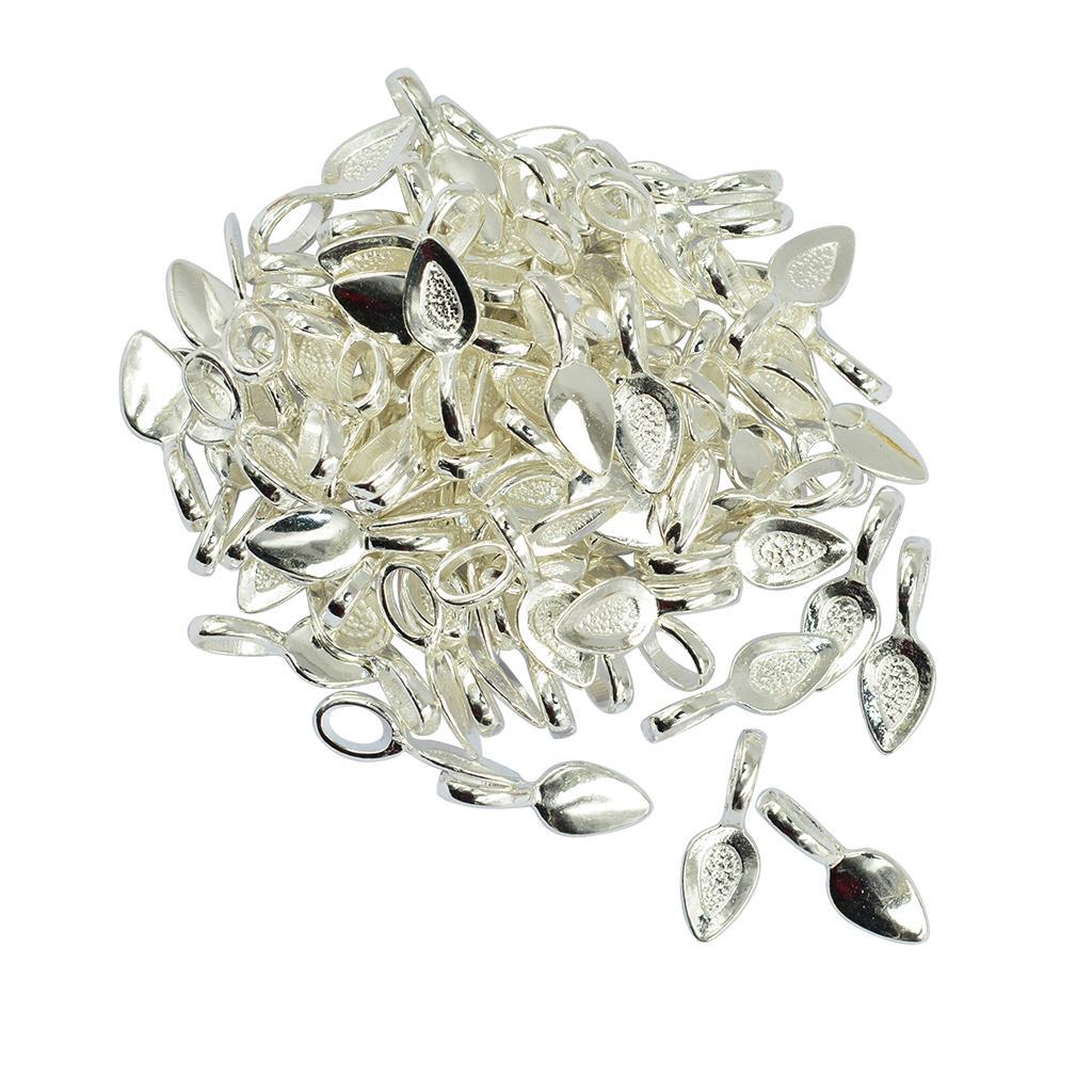 100Pcs Drop Leaf Shape Glue On Bails Pendant Cabochon Jewelry Making ...