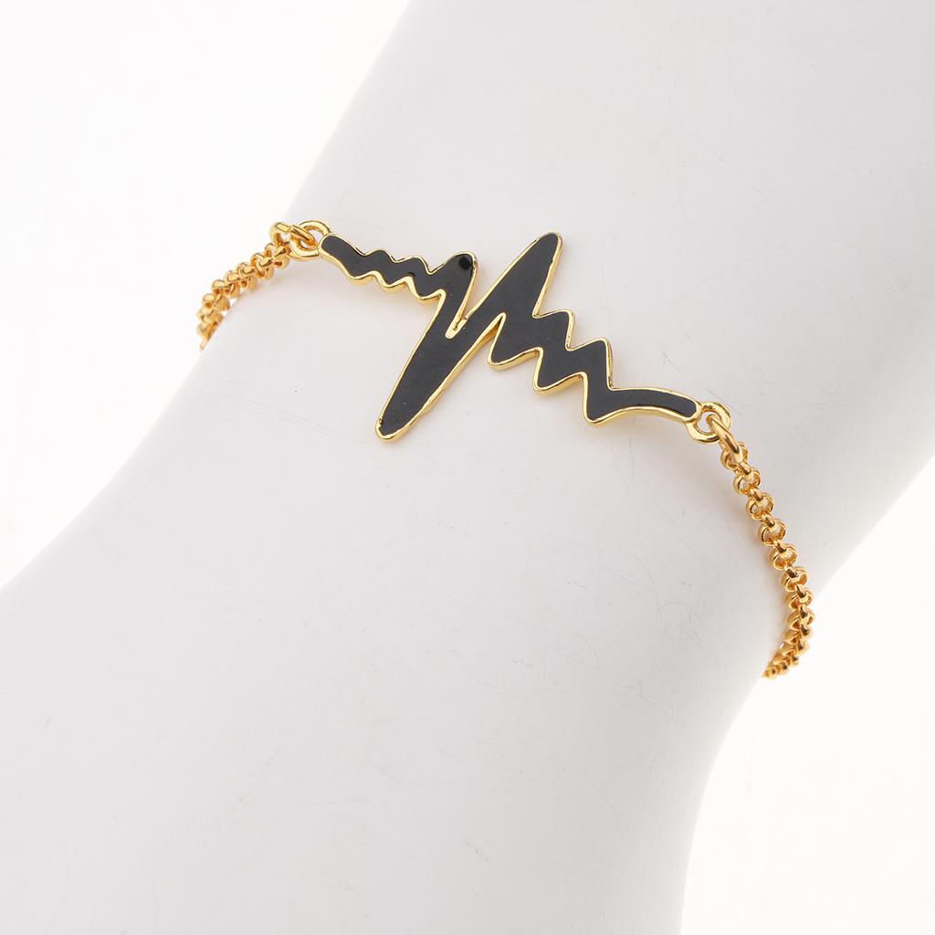 Novelty Heartbeat Bracelet Bangle Unisex Bangle Gold Enamel Black