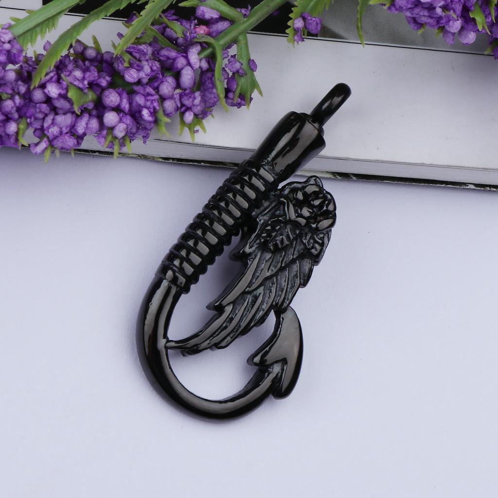 2xStainless Steel Fish Hook Angel Wing Pendant Cremation Ashes Keepsake Black