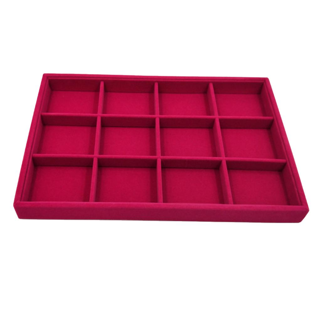  Rose Pink Velvet Jewelry Display Organizer Box Tray Showcase 12 Grids