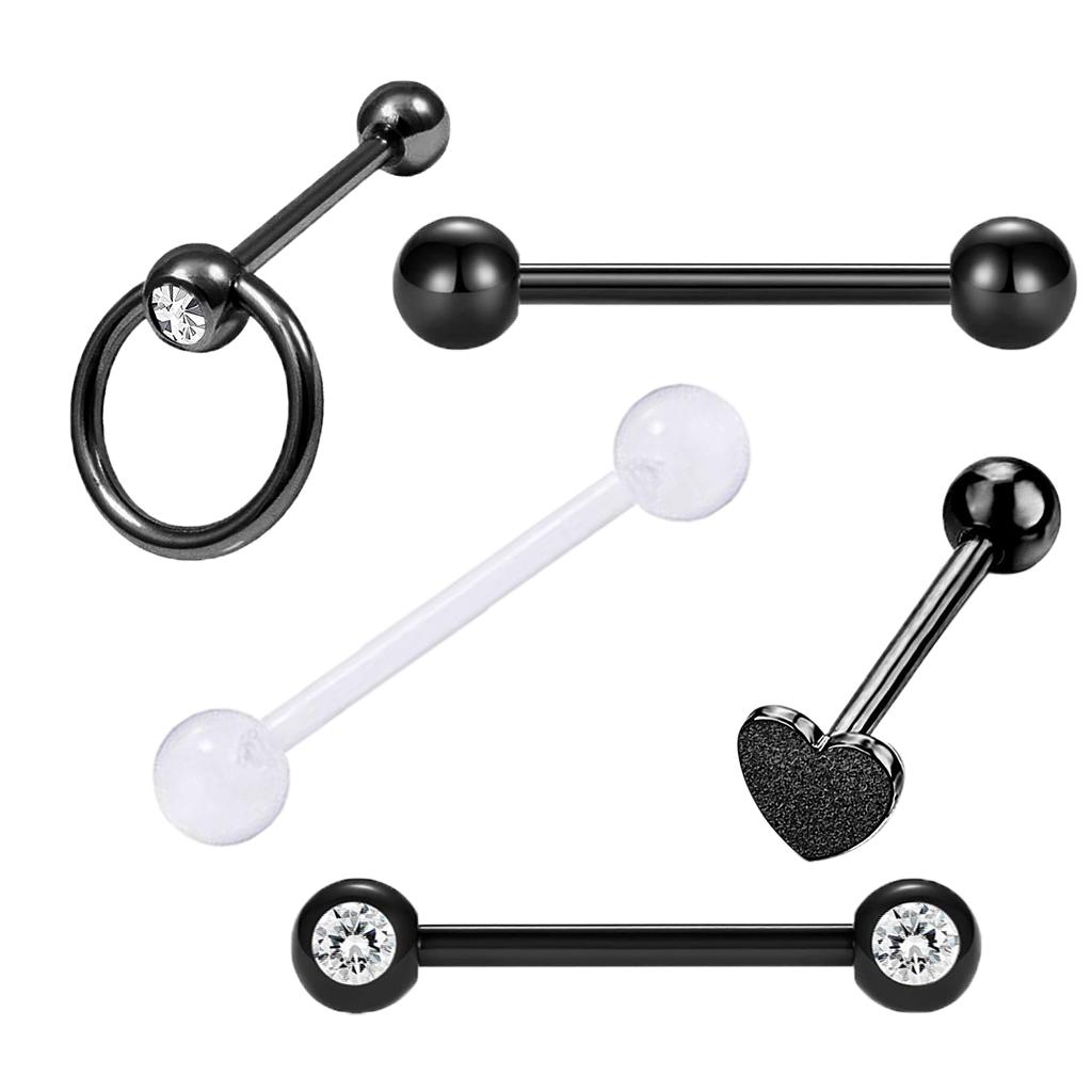 5 Pieces Nose Lip Tongue Eyebrow Tragus Piercing Body Jewelry 14g Black