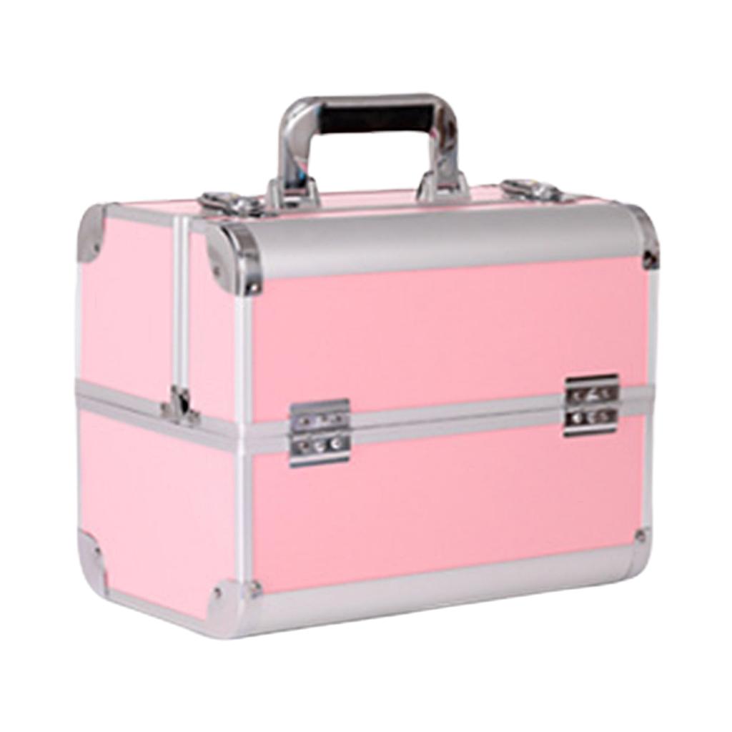 Portable Aluminum Cosmetic Organizer Storage Box Dividers Trays Silver+Pink