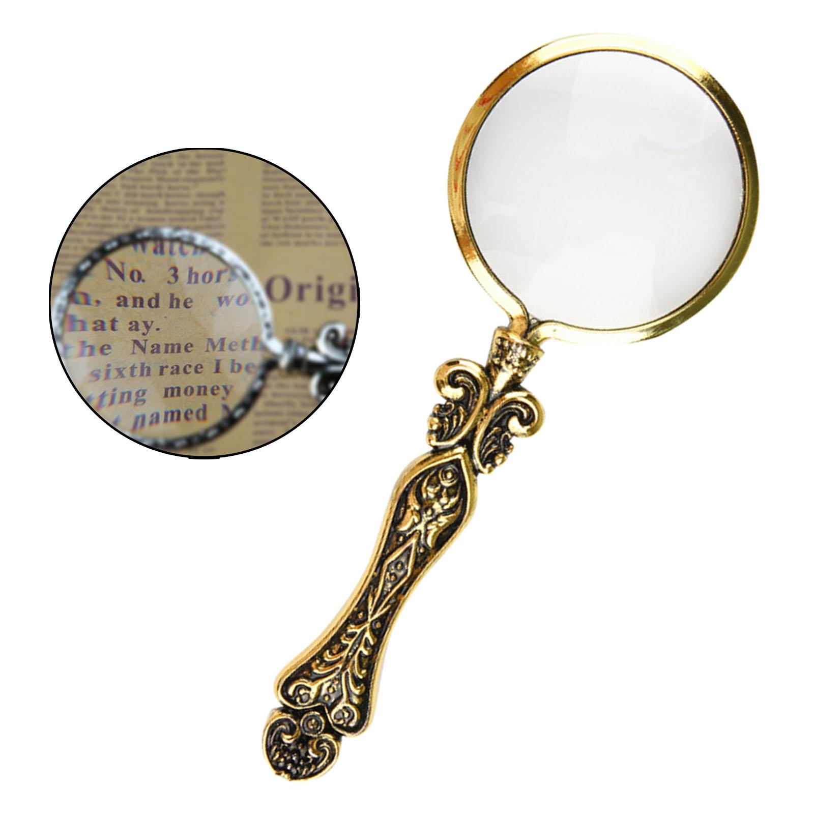 Handheld Carved Magnifying Glass with Nonslip Handle Embossed for Book Golden