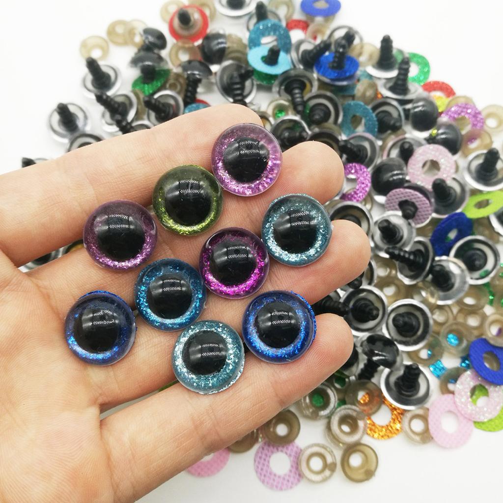 10pcs Plastic Safety Toy Eyes + Glitter Nonwovens + Washer 24mm Blue