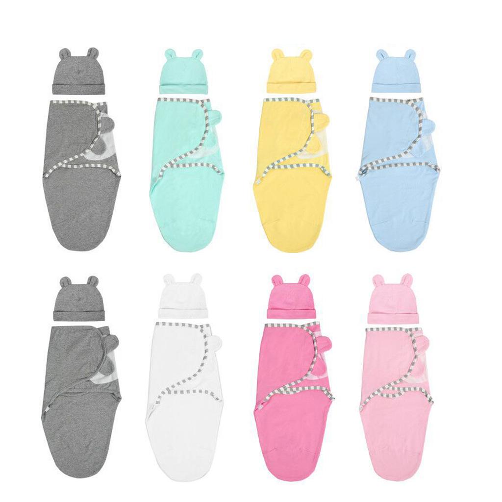 Newborn Infant Baby Swaddle Wrap Blanket Sleeping Bag with Hat White