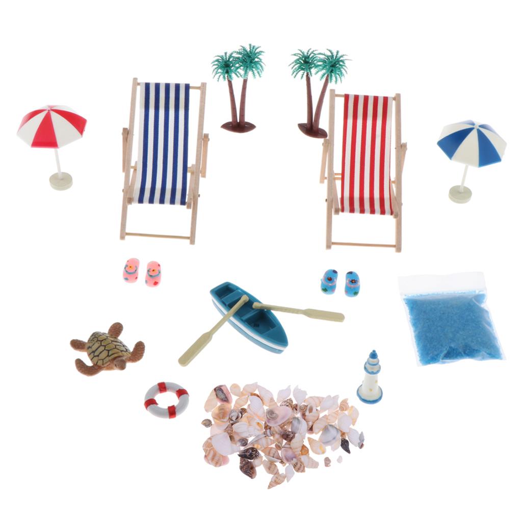 Dollhouse 1:12 Scale Miniatures Beach Chair Umbrella Set Model Accessories