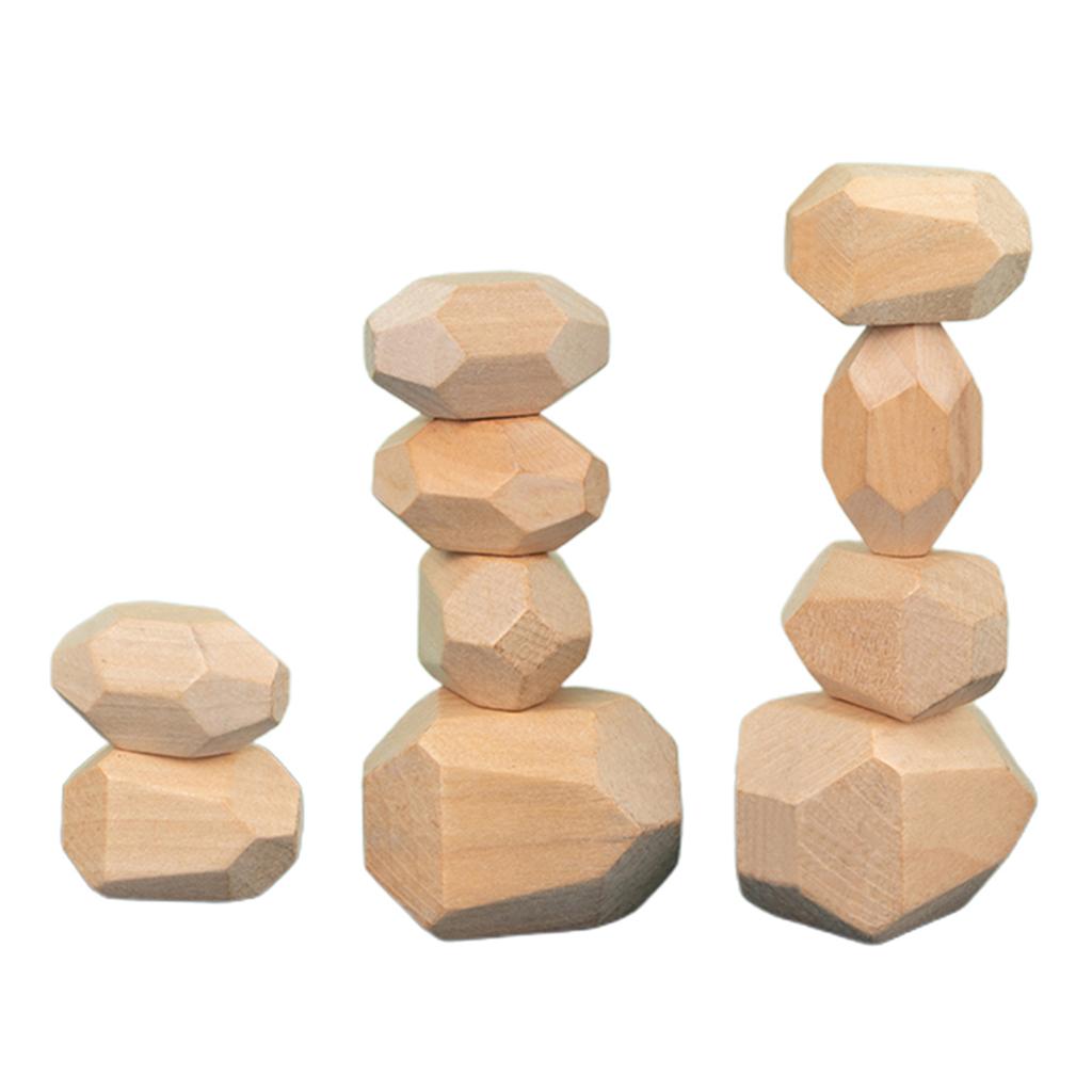 Wooden Building Blocks Stacking Construction Stones Kids Toys 10pcs Wood