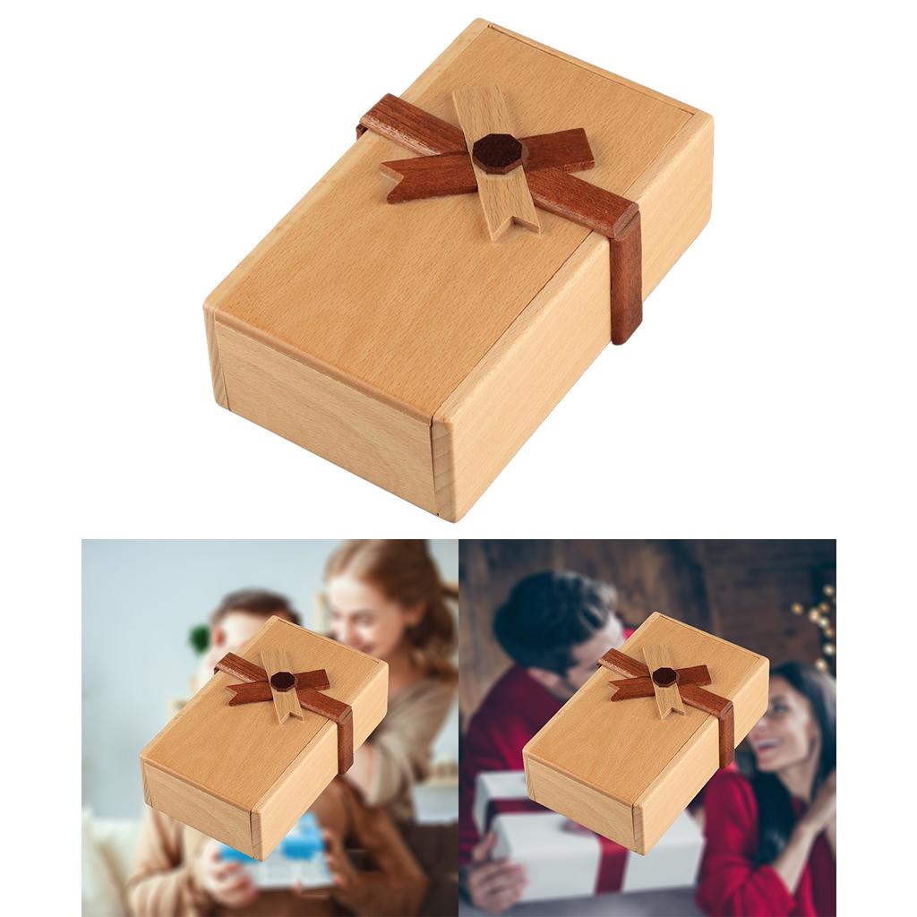 Wooden Puzzle Box with Hidden Compartments Brain Teaser Jewelery Money Box