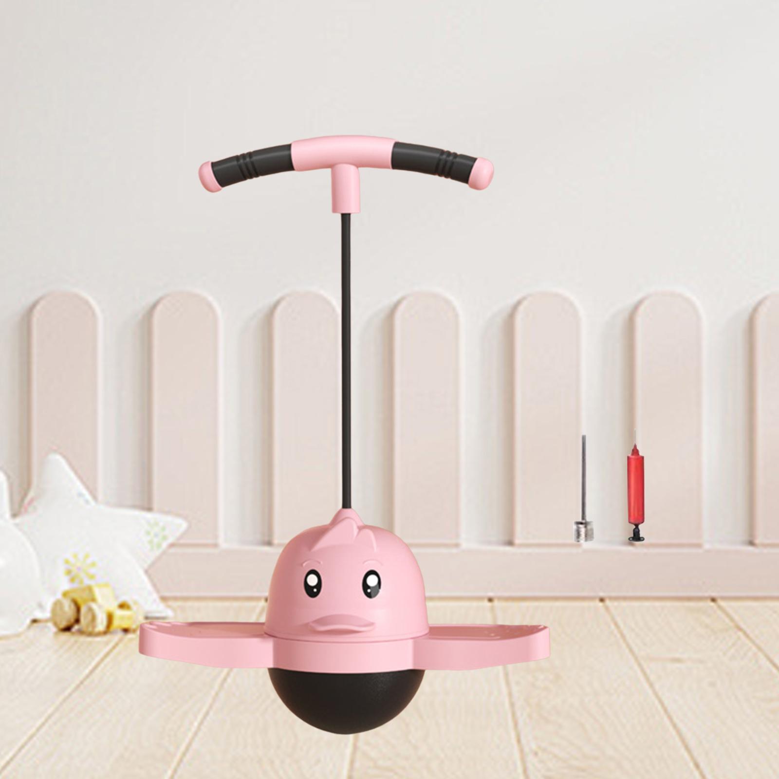 Pogo Ball with Handle Exercise Balance Ability Balance Ball Pump Pink