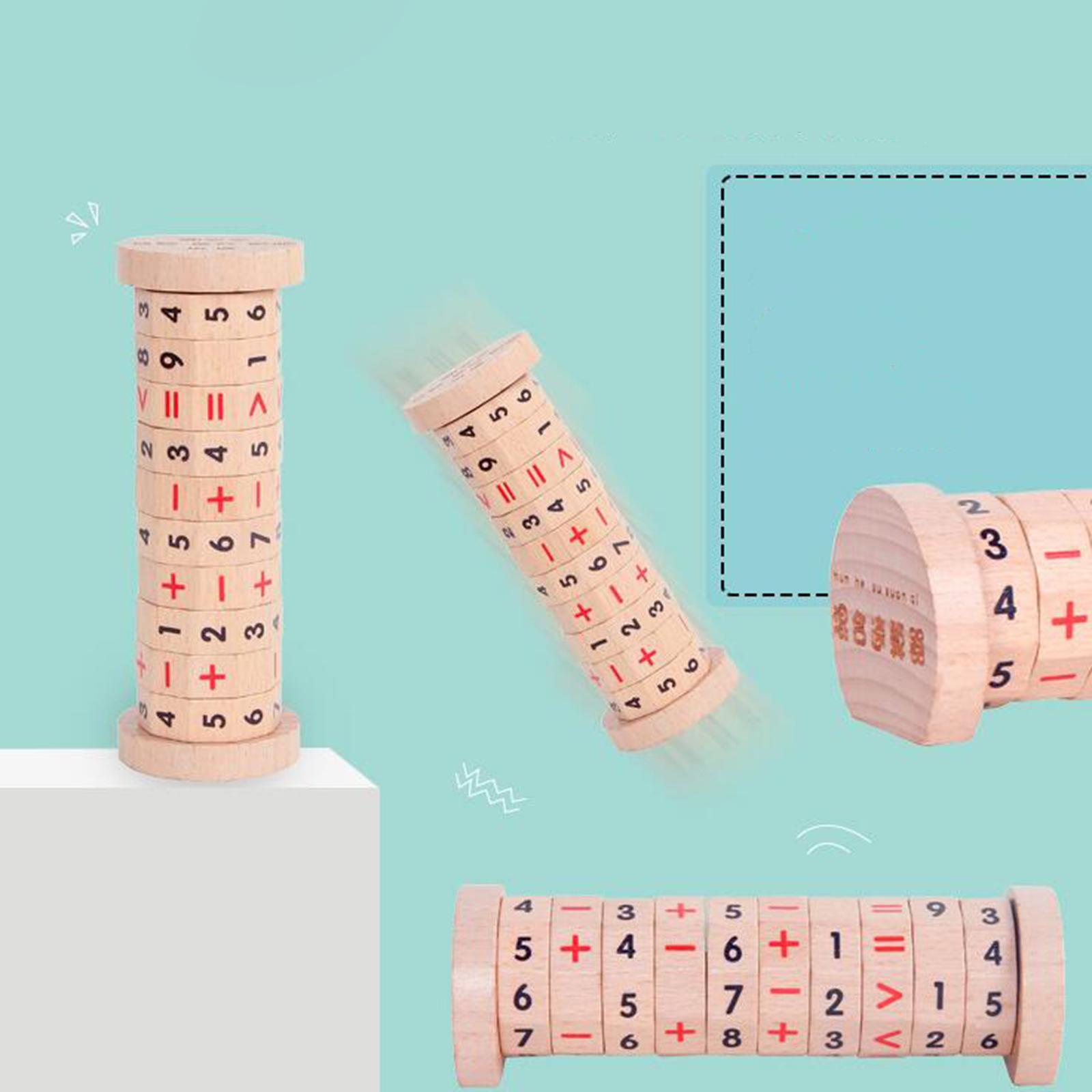 Math Rotating Blocks Toy Preschool Arithmetic Kids Wood Cylinder Numbers Toy