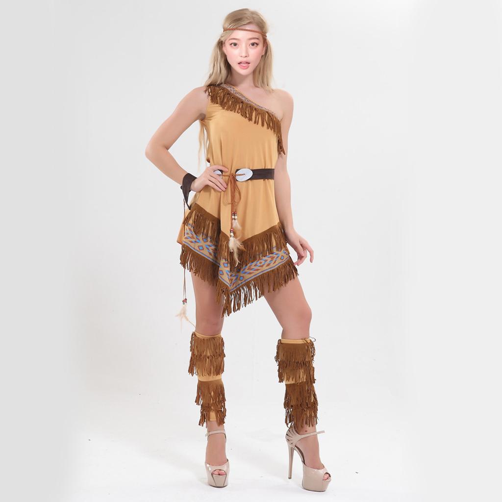 Indian Squaw Ladies Fancy Dress Hen Party Costume Outfit Adult Wild West Native 