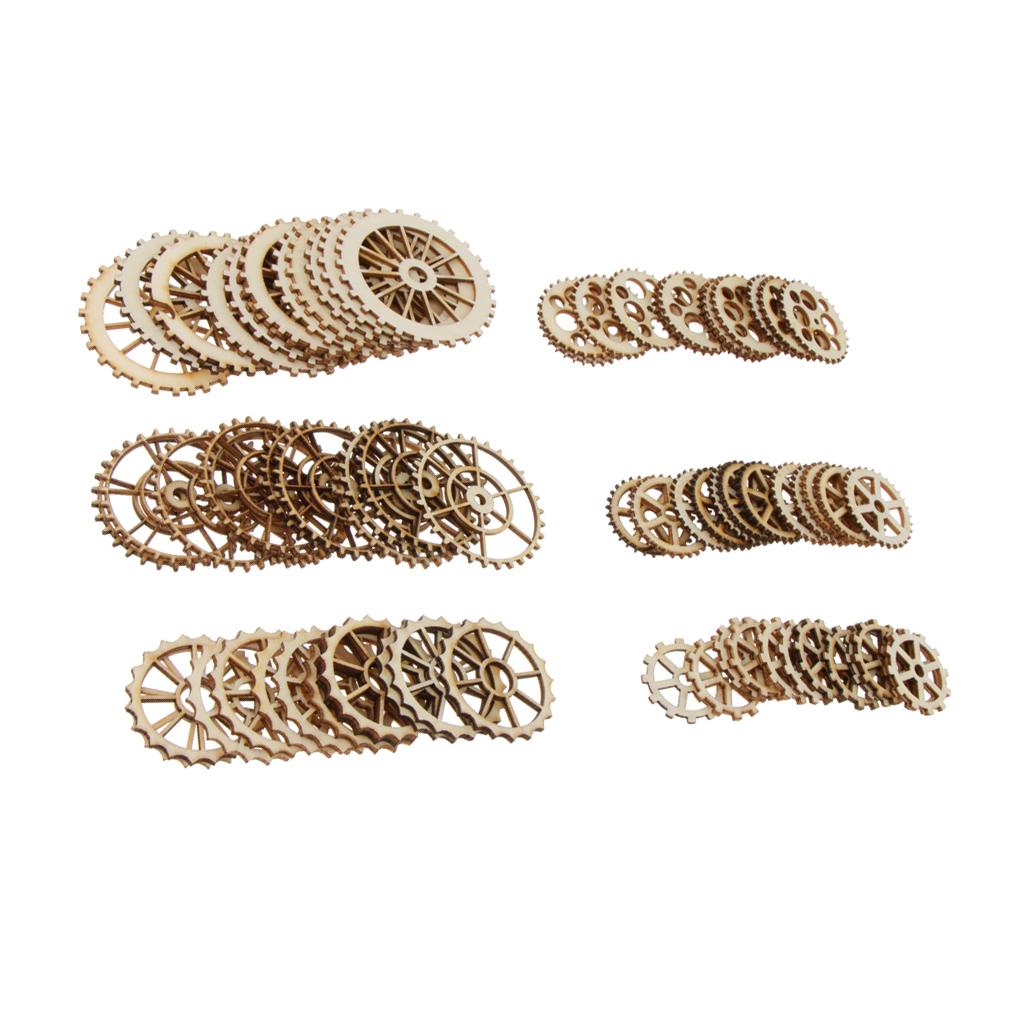 72 Pieces Gear Wheel Cutout Wooden Chips Scrapbooking Embellishment Craft
