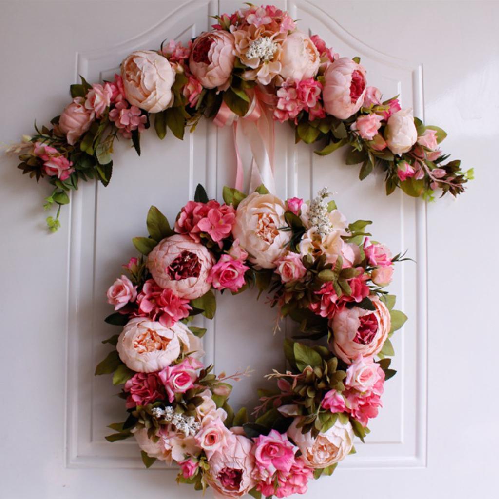 Artificial Peony Flower Mirror Wall Door Wreath Garland Hanging Wedding Decor 