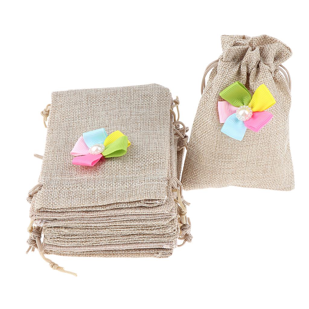 12 Drawstring Burlap Bags Tea Bags Souvenir Gift Candy Bag Linen