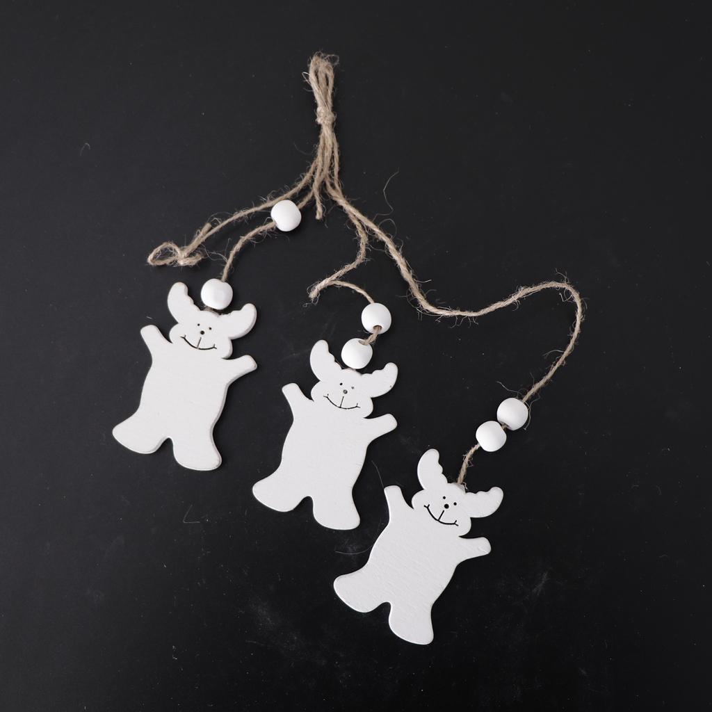 White Christmas Ornament Wooden Hanging Pendants Home Decor Bear