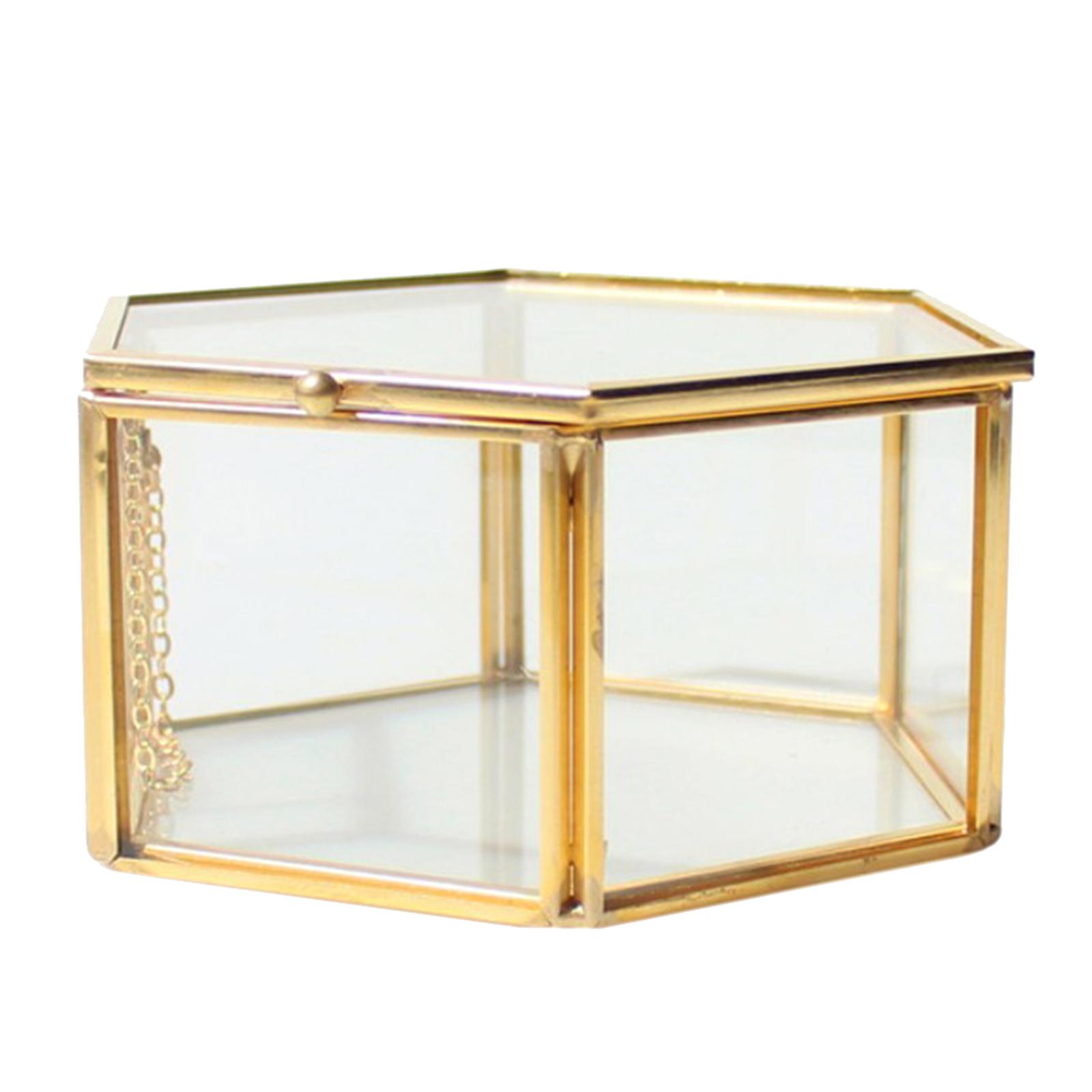 Hexagon Glass Metal Geometric Terrarium Jewelry Box for Wedding