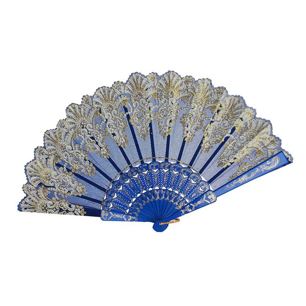 Lace Silk Folding Hand Held Dance Fan Gold Stamping Party Wedding Gifts