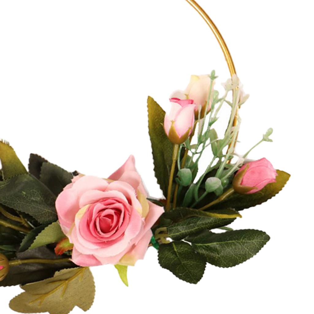 Artificial Flowers Metal Hoop Wreath Hanging Garland Wedding Home Round 1