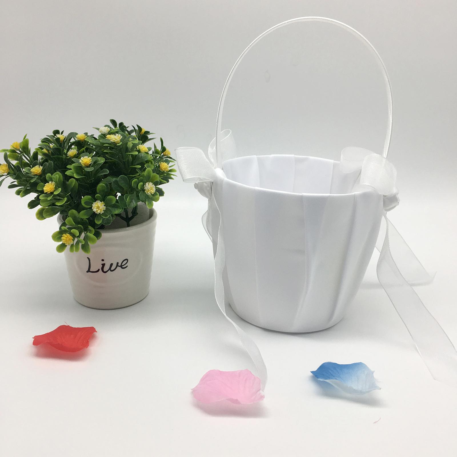 Rustic Romantic Bowknot Satin Wedding Ceremony Party Flower Girl Basket