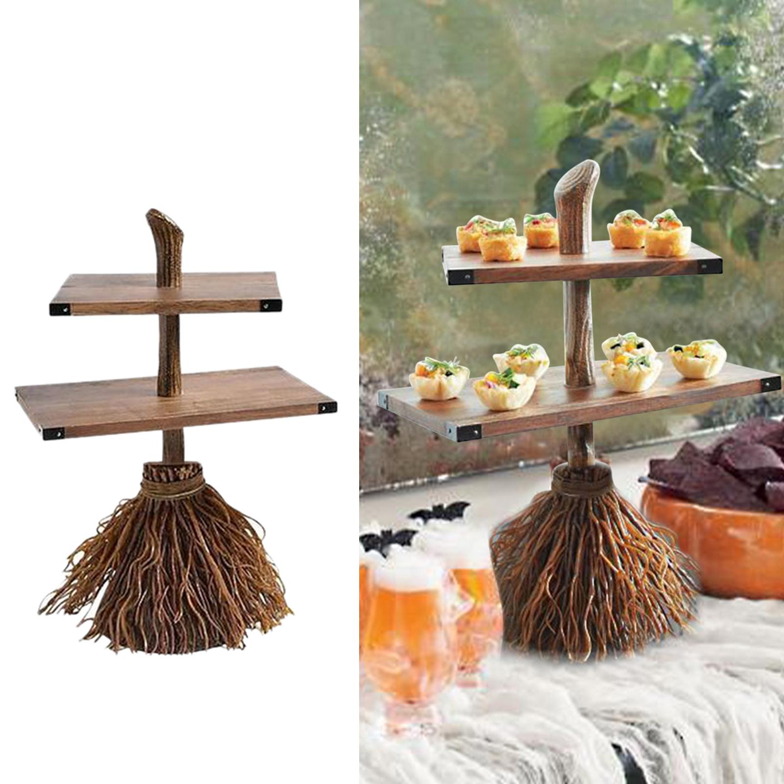 Biscuit Cupcake Stand Broomstick Cake Display for Halloween Party 2-Tier