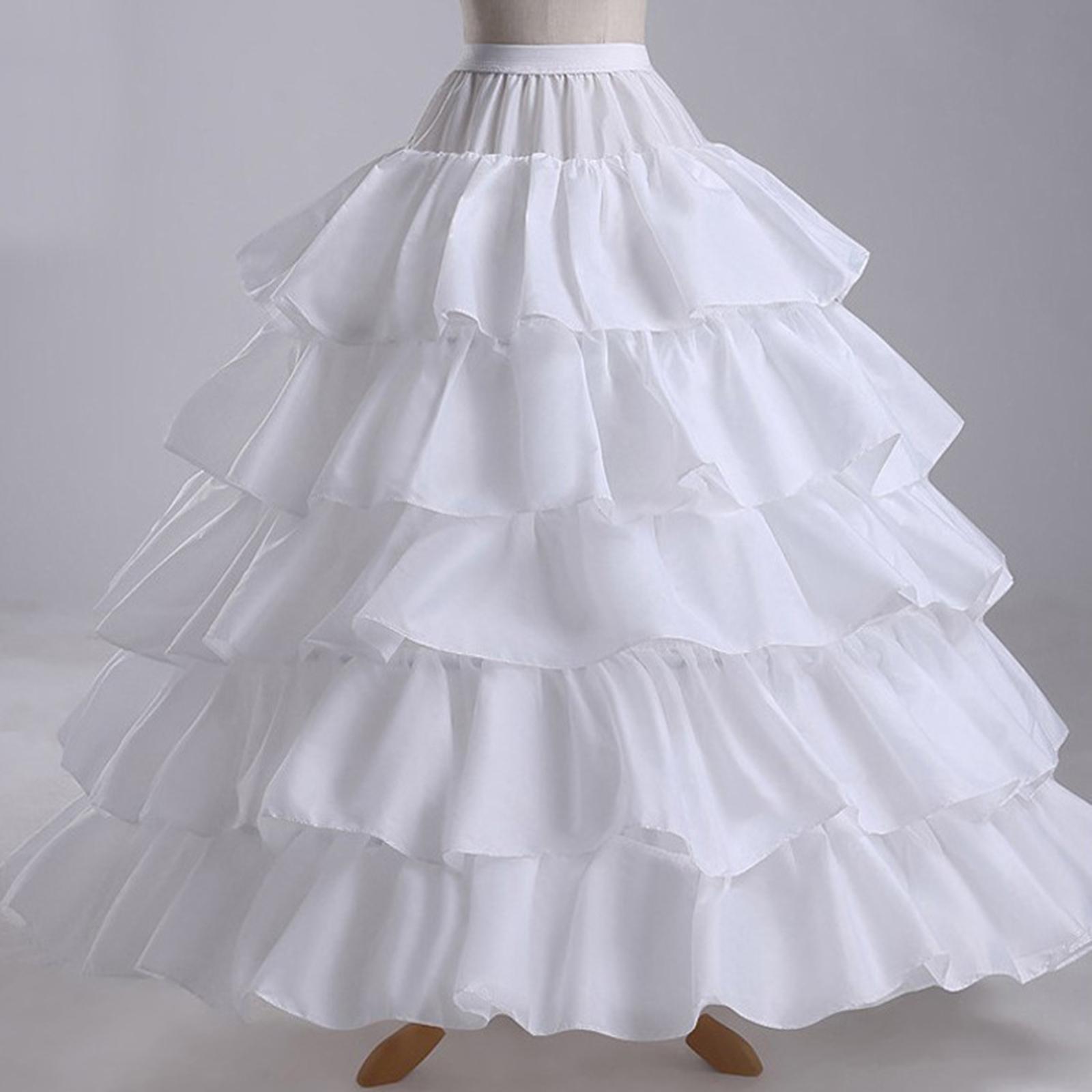 Wedding Petticoat Elastic Waist Slips Underskirt for Party  White 4 Hoops