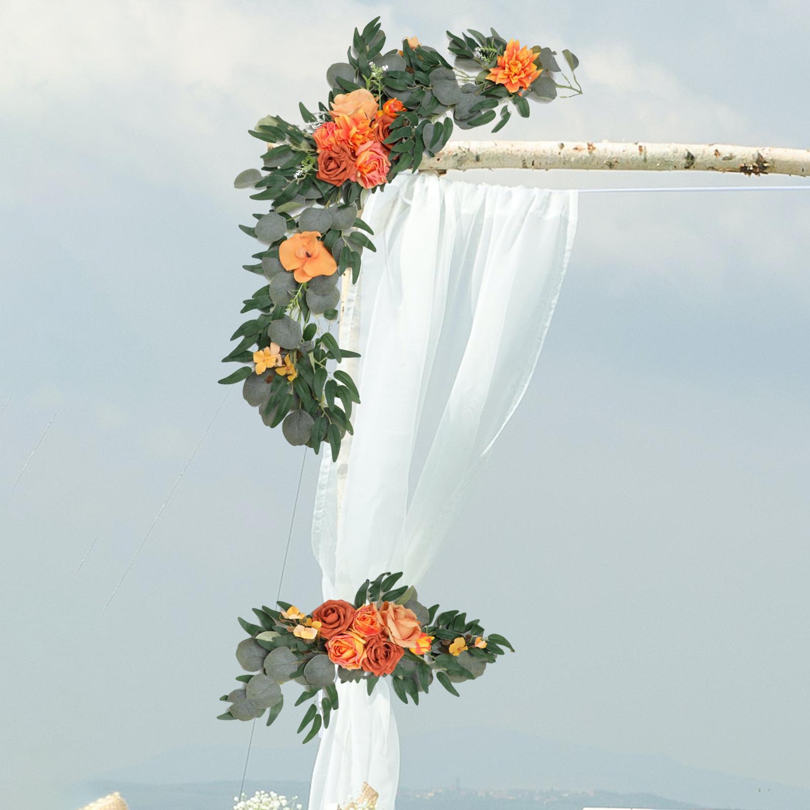 2Pcs Flower Swag Wedding Ceremony Rustic Wreath for Ornament Reception Orange