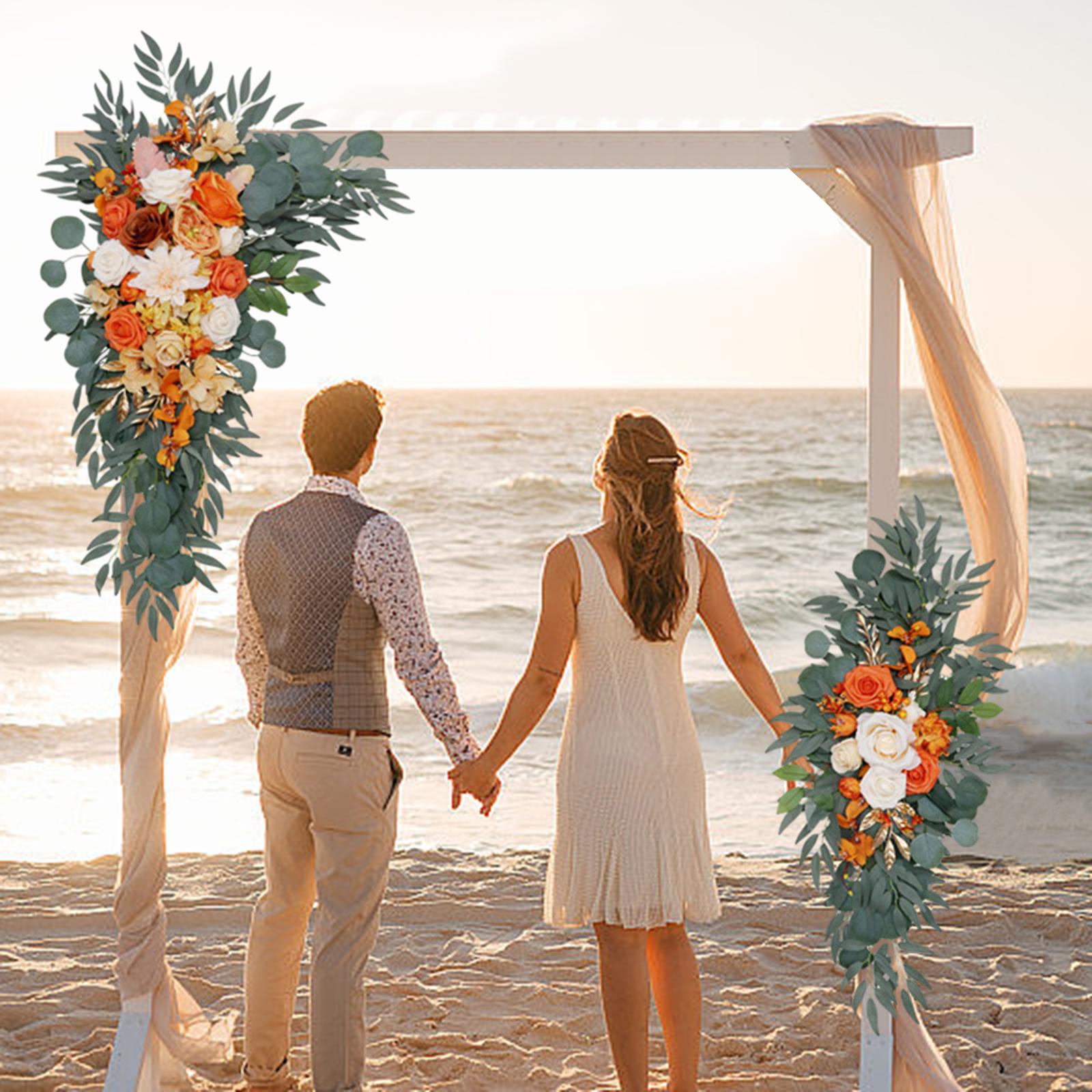 2 Pieces Wedding Arch Flowers Modern Handmade Greenery Leaves Flower Garland Orange