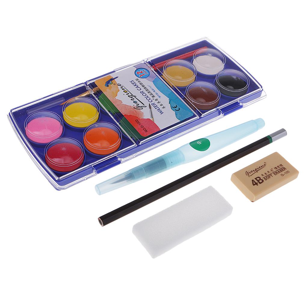 12 Assorted Colors Solid Watercolor Paint Set Portable Painting Art Supplies