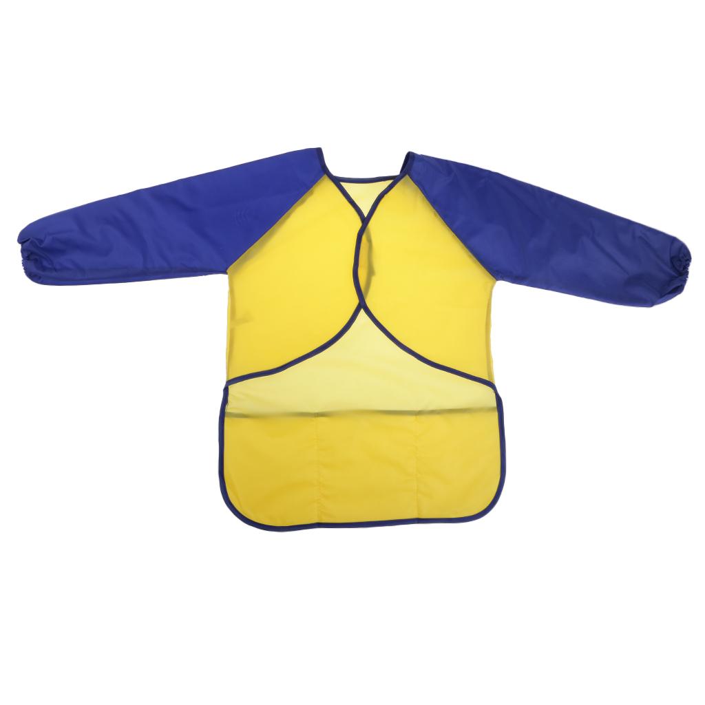 4xKid Children Art Craft Apron Long Sleeve Painting Waterproof Smock Yellow