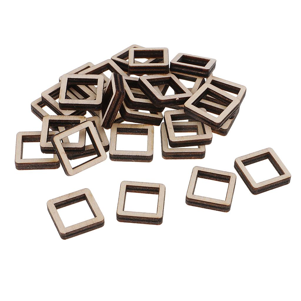 Unfinished Wood Hollow Square Wooden Pieces for Woodcraft 30 Pieces 20x20mm