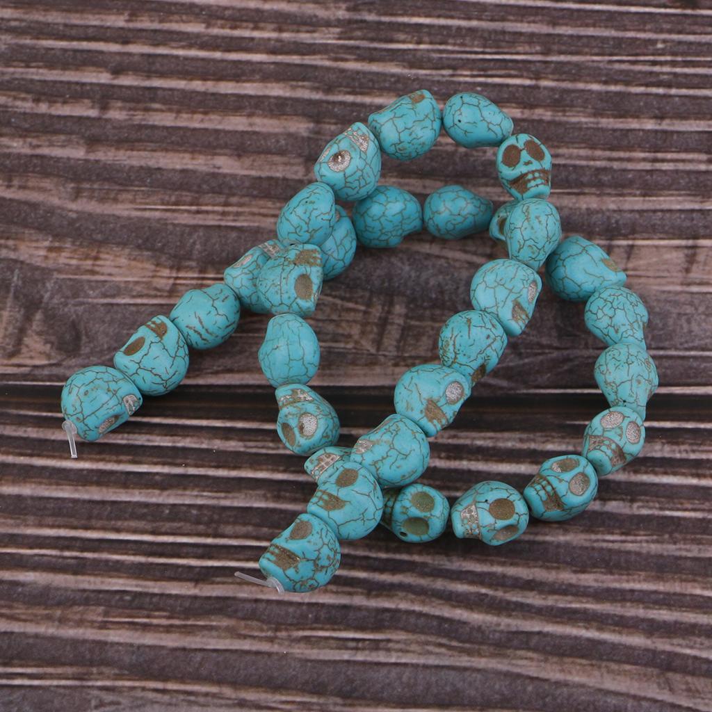 One Strand 10mm Skull Beads  Blue Turquoise Loose Spacer Beads for DIY Jewelry Making Craft, Resin Turquoise Gemstones (2mm)