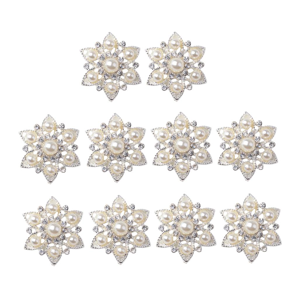 2x10x Flowers Flatback Button Rhinestone Faux Pearl Embellishments for Wedding