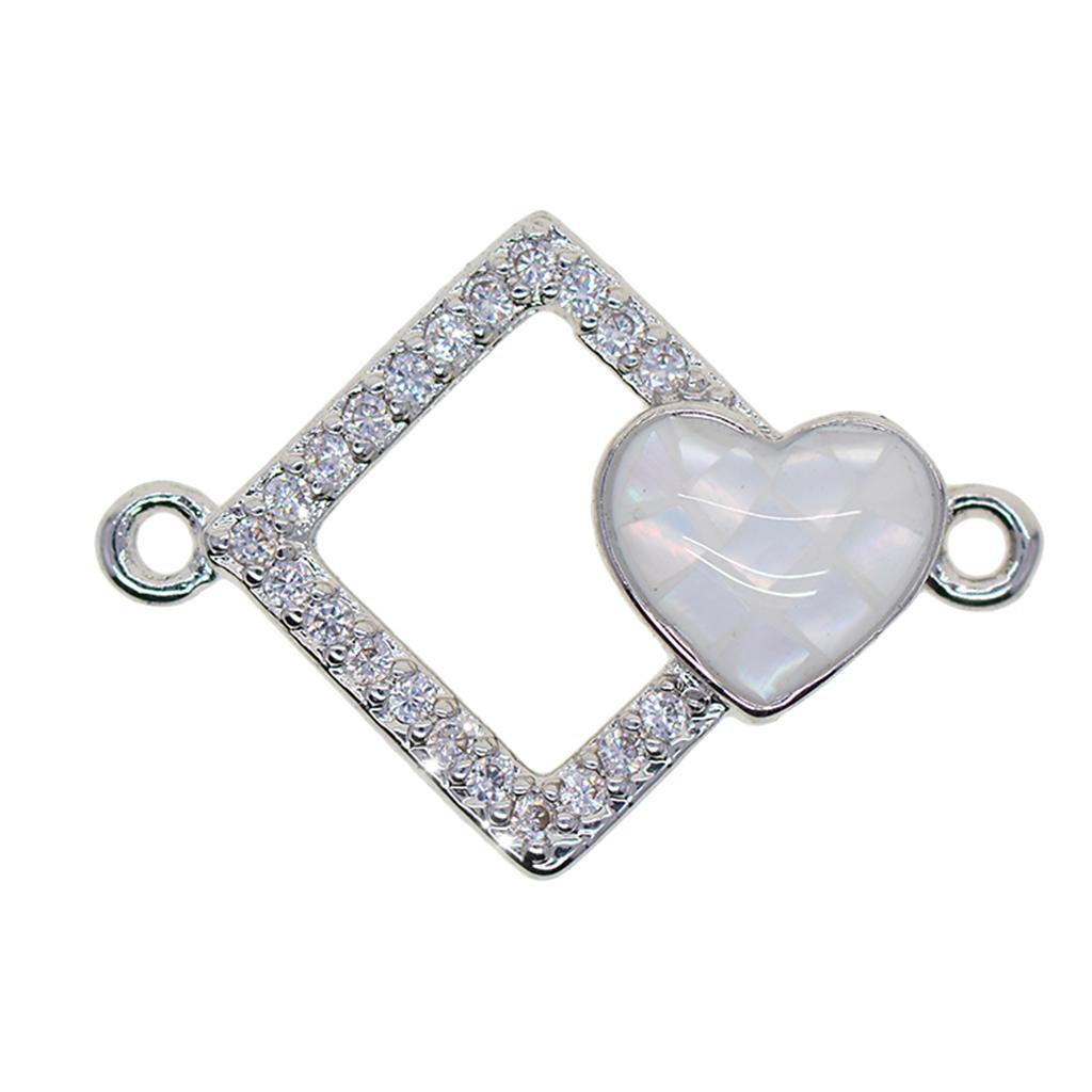 1Pcs Square Heart Connectors Jewelry Making Findings Charm Platinum + White